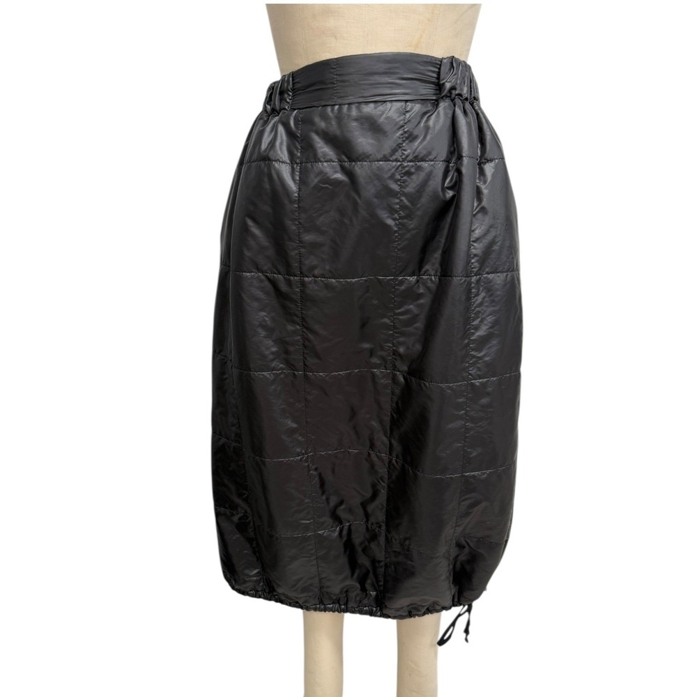 LUUKAA Black Quilted Puffer Midi Skirt Sz 6 Drawstring Hem Elastic Waist Pockets